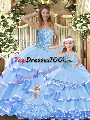 Super Lavender Sweetheart Neckline Beading and Ruffled Layers Ball Gown Prom Dress Sleeveless Lace Up