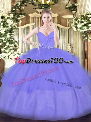 Luxury Lavender Organza Zipper Quinceanera Dresses Sleeveless Floor Length Ruffled Layers