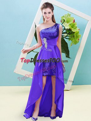 Sleeveless High Low Beading Lace Up Homecoming Dress with Purple