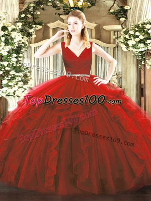 Elegant Floor Length Ball Gowns Sleeveless Wine Red Quinceanera Gowns Zipper