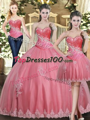 Cheap Rose Pink Sweetheart Lace Up Beading and Appliques Sweet 16 Dresses Sleeveless