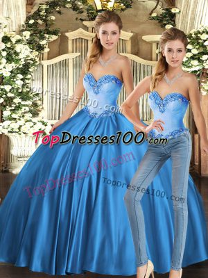 Two Pieces Quinceanera Dresses Baby Blue Sweetheart Tulle Sleeveless Floor Length Lace Up