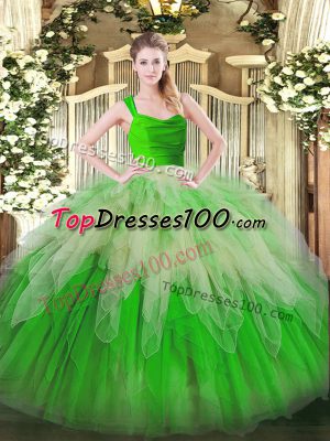 Multi-color Ball Gowns Straps Sleeveless Organza Floor Length Zipper Ruffles Quinceanera Gowns