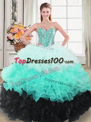 Low Price Multi-color Ball Gowns Sweetheart Sleeveless Organza Floor Length Lace Up Beading and Ruffled Layers Quinceanera Gowns