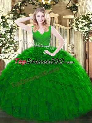 New Style Green Sleeveless Tulle Zipper Vestidos de Quinceanera for Military Ball and Sweet 16 and Quinceanera