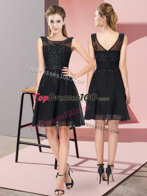 New Arrival Knee Length Zipper Dama Dress for Quinceanera Black for Prom and Party and Wedding Party with Appliques