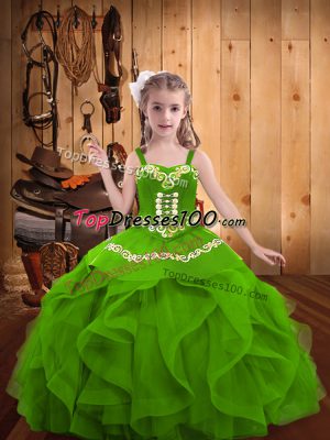 High End Green Sleeveless Beading and Embroidery and Ruffles Floor Length Custom Made