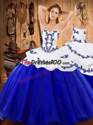 Strapless Sleeveless Satin and Organza Sweet 16 Dress Embroidery Lace Up