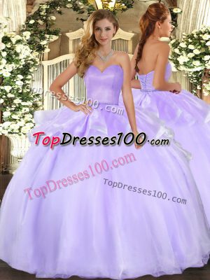 Lavender Sleeveless Beading and Ruffles Floor Length Sweet 16 Dress