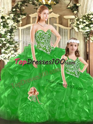 Best Selling Beading and Ruffles and Bowknot Sweet 16 Quinceanera Dress Green Lace Up Sleeveless Floor Length