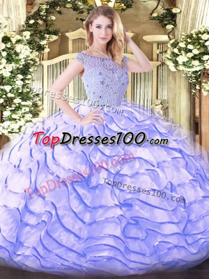 Cheap Lavender Bateau Neckline Beading and Ruffled Layers Sweet 16 Dresses Sleeveless Zipper