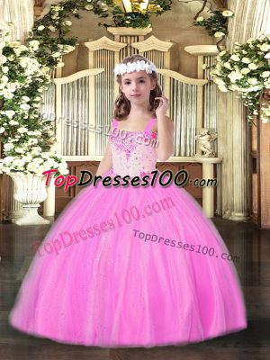 Unique Floor Length Ball Gowns Sleeveless Rose Pink Kids Formal Wear Lace Up