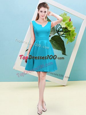 Unique Aqua Blue Sleeveless Ruching Mini Length Dama Dress