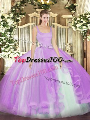 Dramatic Lavender Ball Gowns Tulle Straps Sleeveless Beading Floor Length Zipper Quinceanera Gown