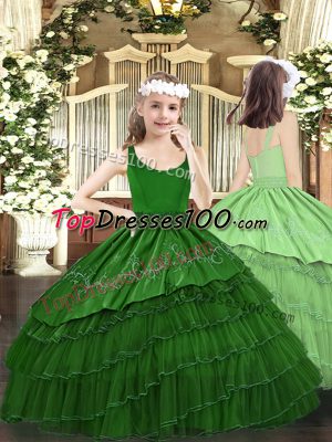 Trendy Dark Green Scoop Zipper Beading and Embroidery and Ruffled Layers Party Dresses Sleeveless