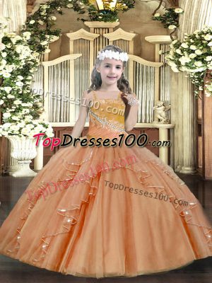 Charming Beading and Ruffles and Sequins Pageant Dress Womens Rust Red Lace Up Sleeveless Floor Length
