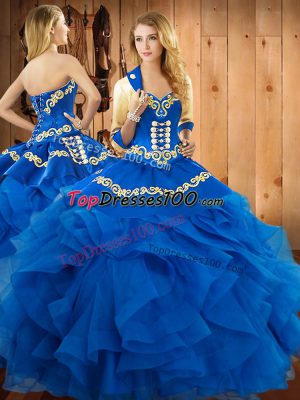 Most Popular Floor Length Ball Gowns Sleeveless Blue Sweet 16 Dress Lace Up