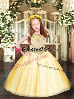 Sleeveless Beading and Appliques Zipper Kids Pageant Dress