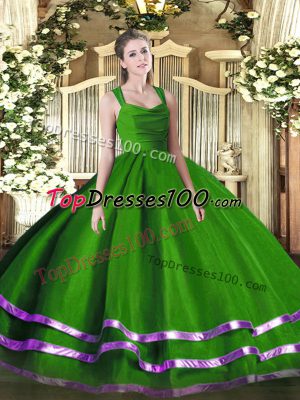New Style Floor Length Ball Gowns Sleeveless Green Quinceanera Gowns Zipper