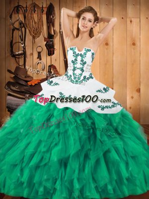 Perfect Ball Gowns Sweet 16 Dress Turquoise Strapless Satin and Organza Sleeveless Floor Length Lace Up
