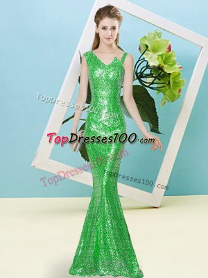 Low Price Asymmetric Sleeveless Prom Dress Floor Length Sequins Green Sequined