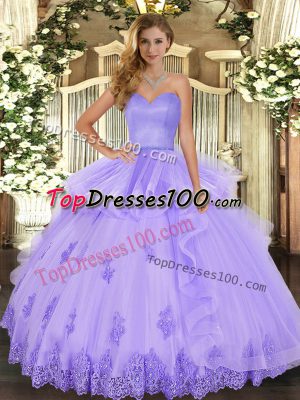 Charming Beading and Appliques and Ruffles Sweet 16 Dress Lavender Lace Up Sleeveless Floor Length