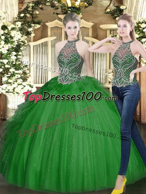 Floor Length Ball Gowns Sleeveless Dark Green Quinceanera Dresses Lace Up