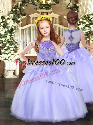 Scoop Sleeveless Party Dress Floor Length Beading Lavender Organza