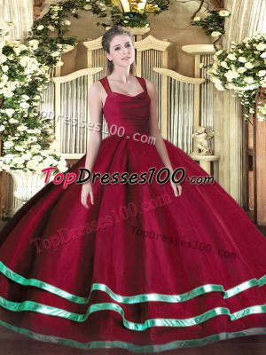 Luxurious Ruffled Layers Quinceanera Dresses Red Zipper Sleeveless Floor Length
