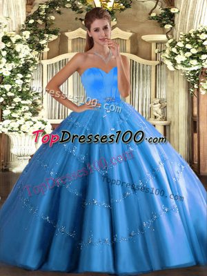 Graceful Baby Blue Sweetheart Lace Up Beading and Appliques Sweet 16 Dress Sleeveless