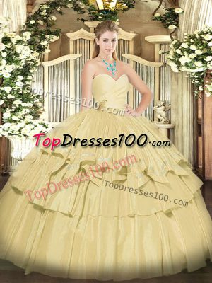 Champagne Sweetheart Lace Up Beading and Ruffled Layers Sweet 16 Dresses Sleeveless