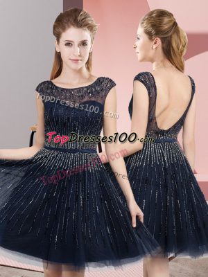 New Style Tulle Sleeveless Tea Length Evening Dress and Beading