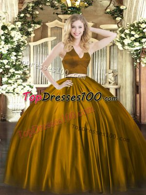 Beautiful Satin Halter Top Sleeveless Zipper Ruching 15 Quinceanera Dress in Brown