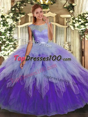 High Class Ball Gowns Quinceanera Dresses Multi-color Scoop Organza Sleeveless Floor Length Backless