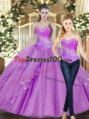 New Arrival Sleeveless Floor Length Beading Lace Up Quinceanera Dress with Lilac