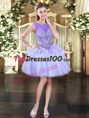 Sexy Lavender Organza Lace Up Prom Dress Sleeveless Mini Length Beading