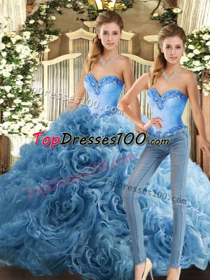 Sweetheart Sleeveless Lace Up Ball Gown Prom Dress Baby Blue Fabric With Rolling Flowers