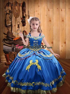 Blue Lace Up Little Girls Pageant Dress Beading and Embroidery Sleeveless Floor Length