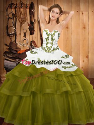 Extravagant Olive Green Quinceanera Dress Strapless Sleeveless Sweep Train Lace Up