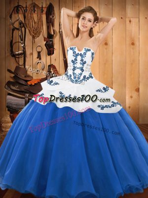 Strapless Sleeveless Lace Up Quinceanera Dress Baby Blue Satin and Organza
