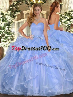 Spectacular Light Blue Sweetheart Lace Up Ruffles Quince Ball Gowns Sleeveless