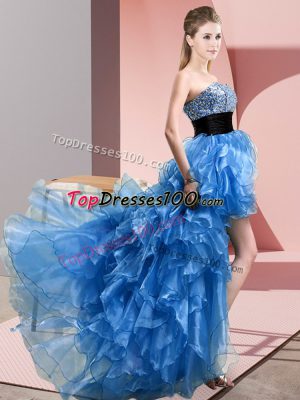 Baby Blue A-line Sweetheart Sleeveless Organza High Low Lace Up Beading and Ruffles Prom Dress