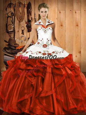 Admirable Satin and Organza Sleeveless Floor Length Sweet 16 Dress and Embroidery and Ruffles