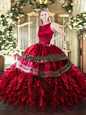 Floor Length Ball Gowns Sleeveless Wine Red Quince Ball Gowns Clasp Handle