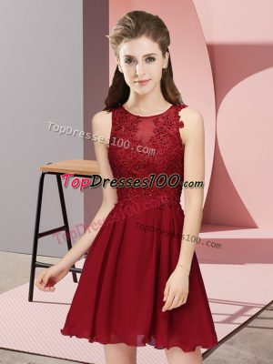 Luxurious Mini Length Wine Red Bridesmaids Dress Scoop Sleeveless Zipper
