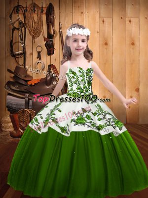 Pretty Tulle Sleeveless Floor Length Girls Pageant Dresses and Embroidery