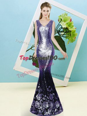 Floor Length Zipper Prom Dresses Lavender for Prom and Party with Sequins