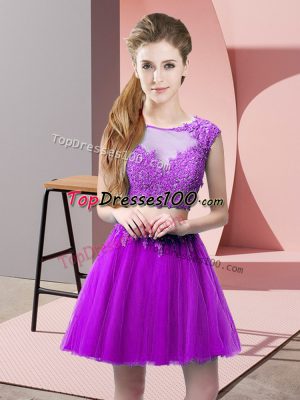 High Class Tulle Sleeveless Mini Length Prom Dress and Appliques
