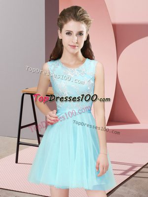Shining Sleeveless Mini Length Lace Side Zipper Wedding Party Dress with Aqua Blue