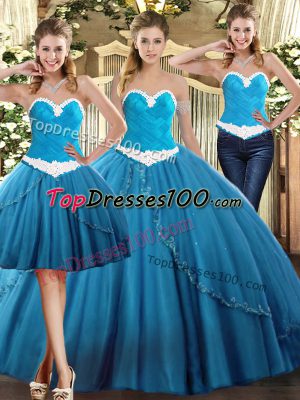 Teal Sweetheart Neckline Beading Sweet 16 Dresses Sleeveless Lace Up